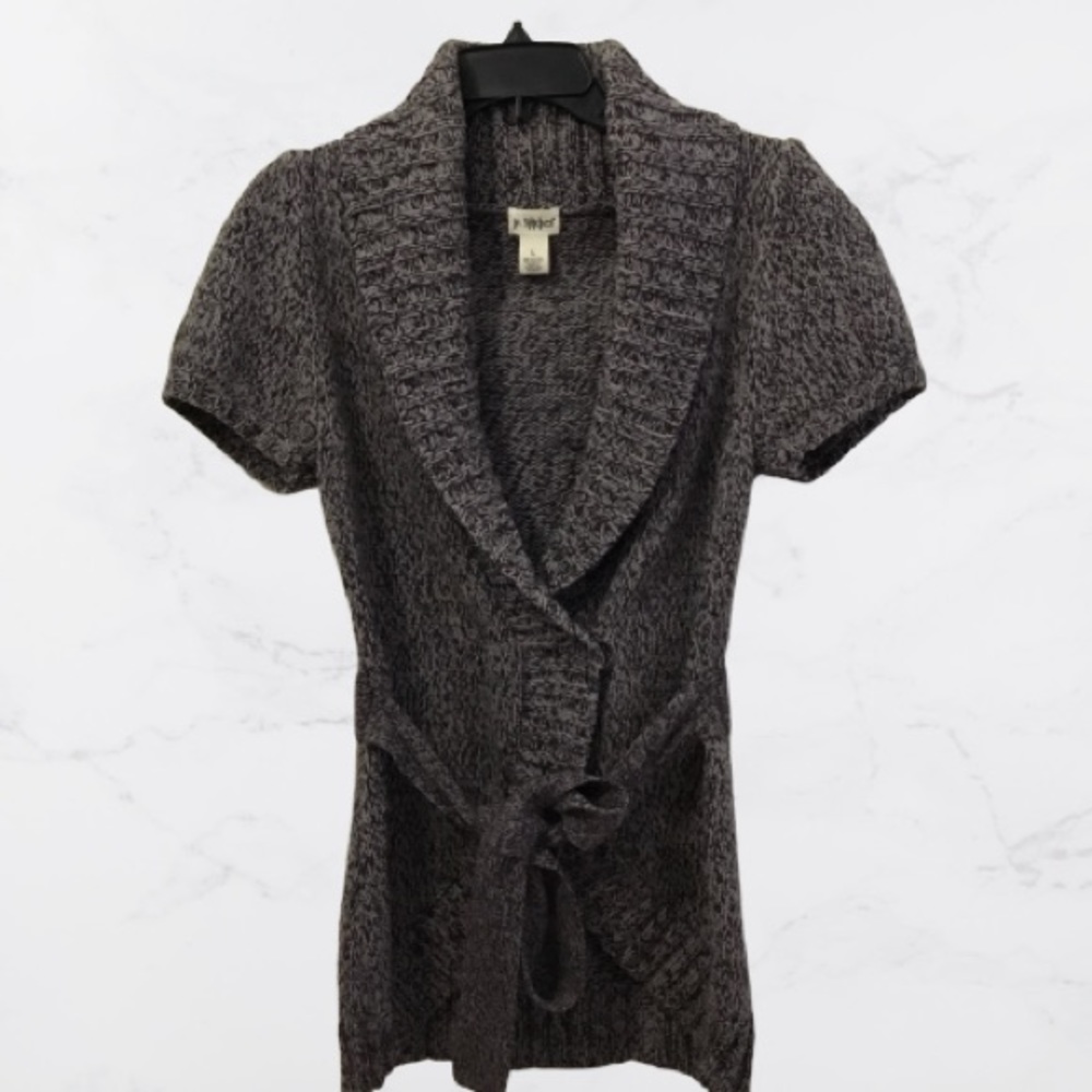 In Stitches Grey Print Short Sleeves Sweater L